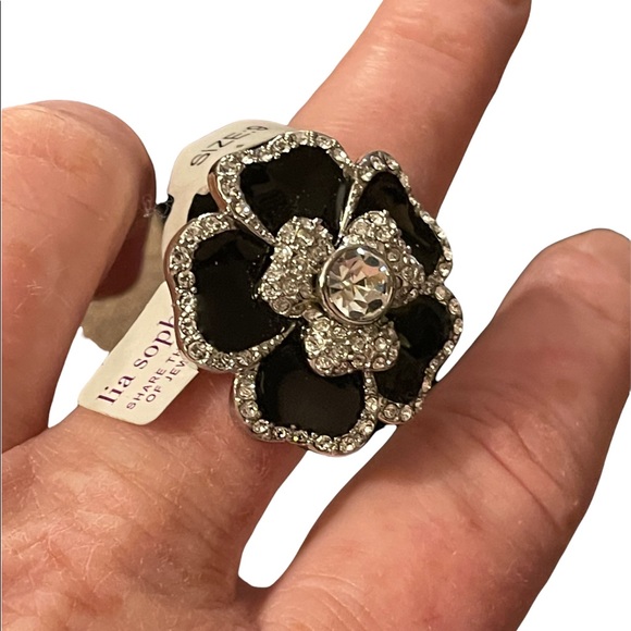 Lia Sophia Jewelry - Lia Sophia Blooming flower ring SZ 9 black enamel silver finish NWT